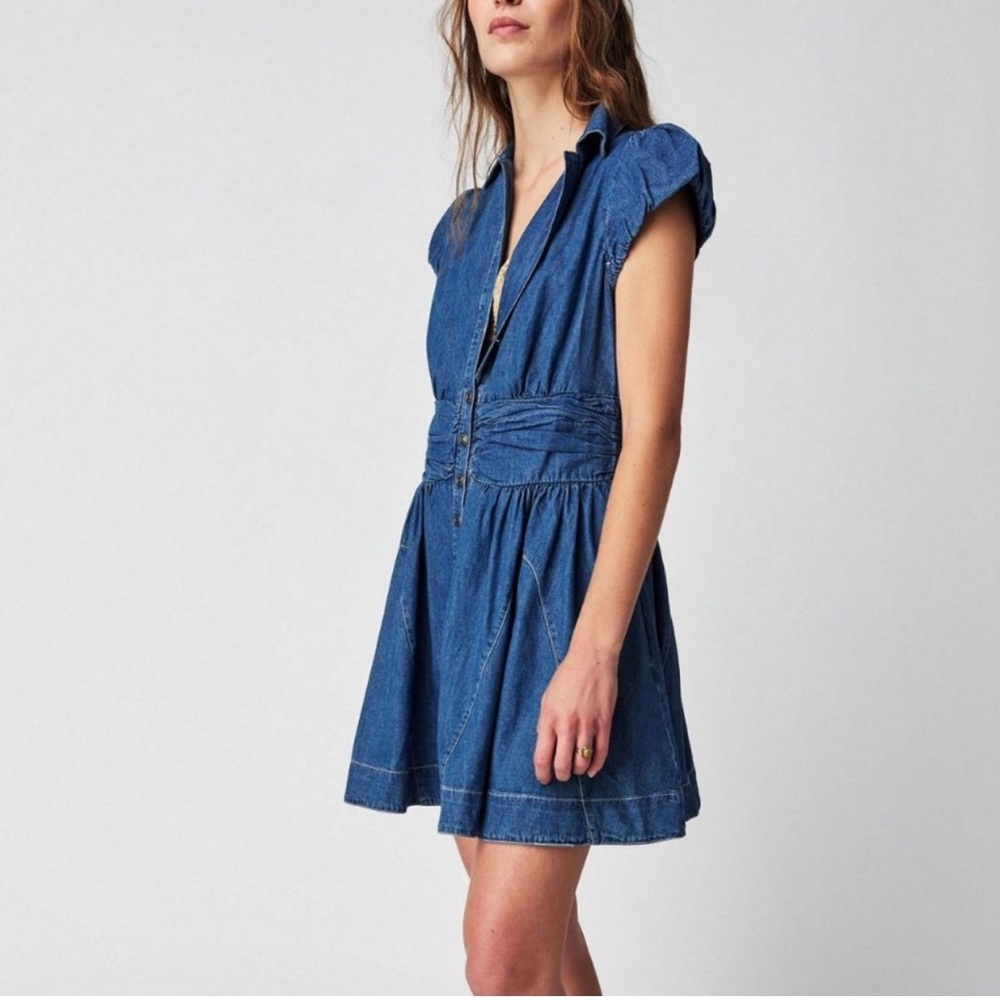 Free People Chester Denim Puff Sleeve Mini Dress